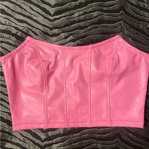 Pink faux leather crop top